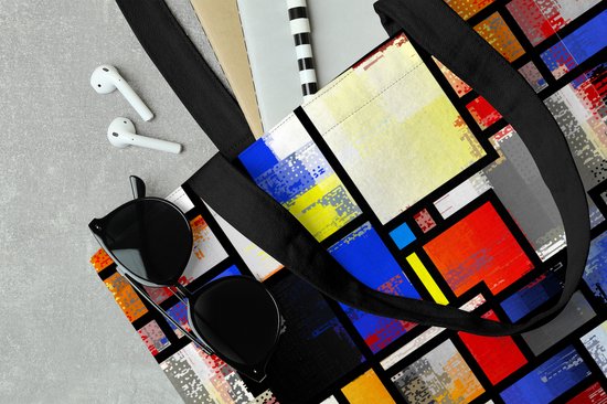 Sac bandoulière - Sac de plage - Shopper Rainbow - Mondrian - Motifs - 50x40 cm - Sac en coton