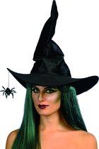 Halloween - Hoge heksenhoed zwart met kreukels en spin 74 cm - Heksen verkleed hoed - Halloween/Horror