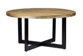 Robust - Table à manger - 150cm - bois de manguier naturel - acier laqué noir - pieds en U - rond