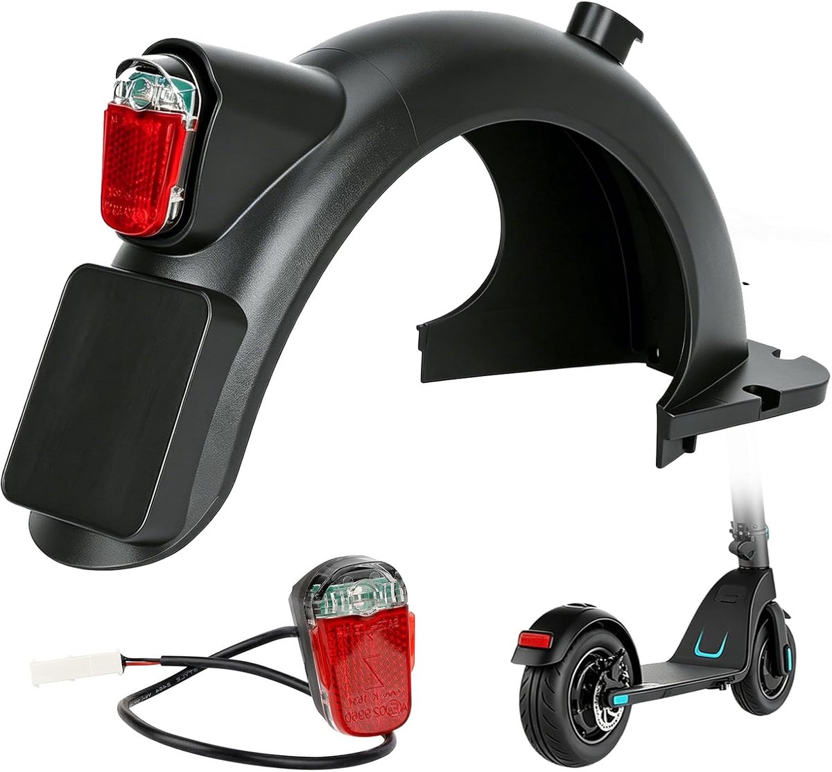 SnelShoppen - Achterspatbord voor Elektrische Scooter, Duurzaam ABS, Met Achterlicht en Haak, Geschikt voor Max G30/G30D/G30LP/G30LR/G30LE/G30e, Reser
