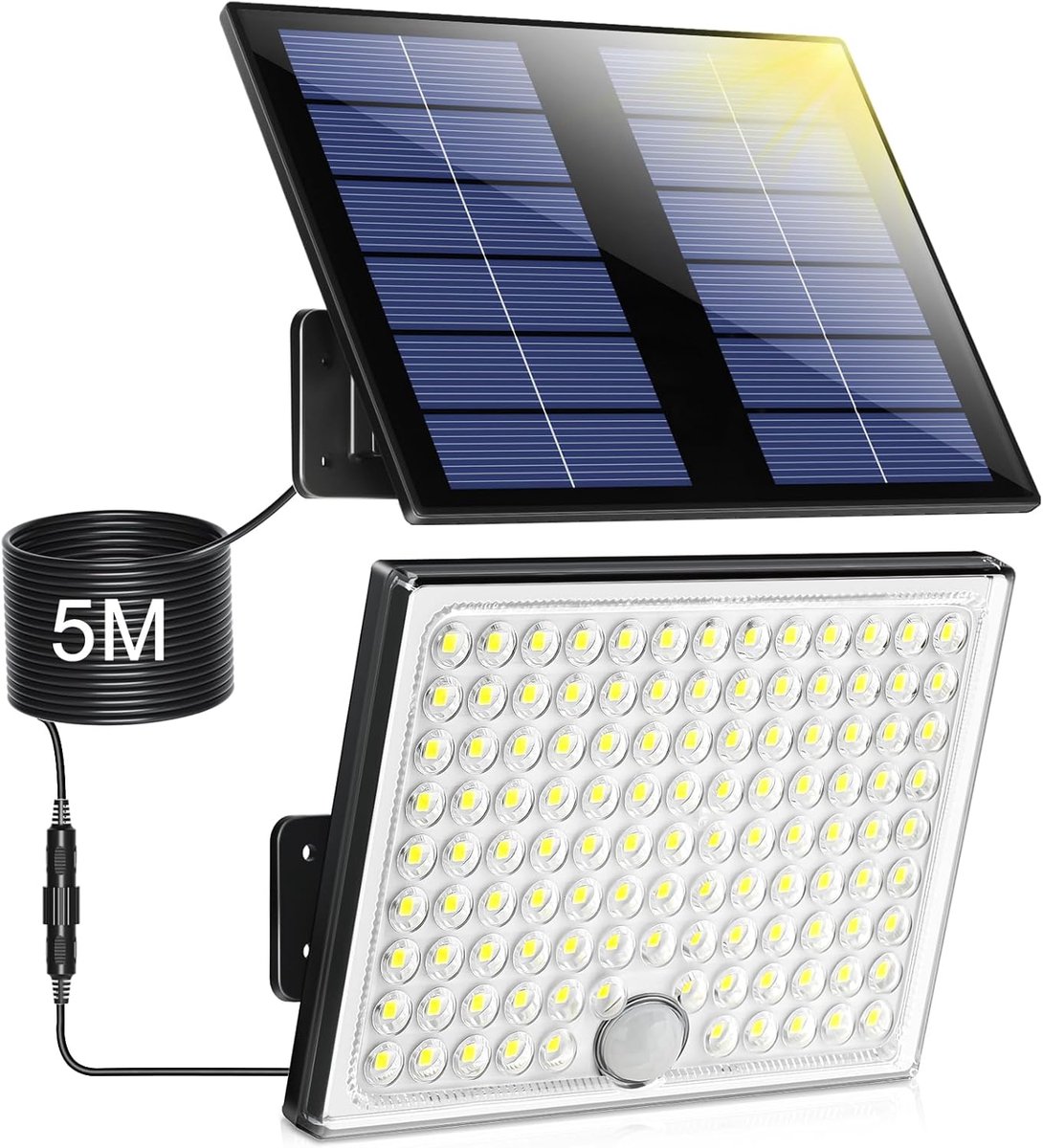 SnelShoppen - Solar Light Outdoor LED Spotlights met Bewegingssensor - 113 LED Tuinverlichting - 2000 mAh - 4 Modi - inclusief 5m Kabel - Energiezuini