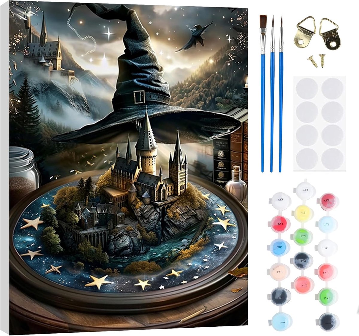SnelShoppen - Kasteel Schilderen op Nummer Set voor Volwassenen en Kinderen - DIY Olieverfschilderij Kit met Houten Frame, 3 Penselen en Acrylverf - 2