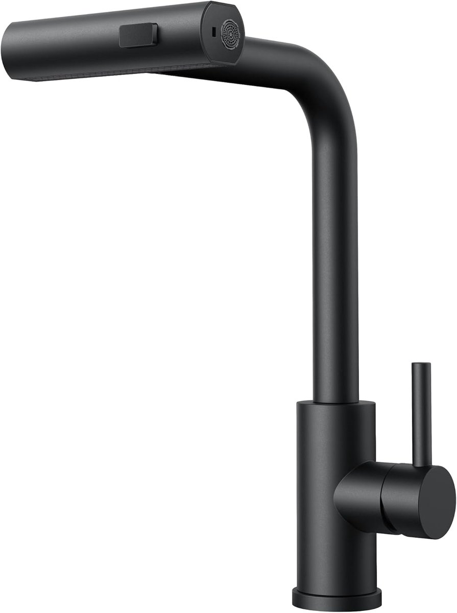 SnelShoppen - Zwarte Keukenkraan met Handdouche en 360° Rotatie, Hoogdruk Mengkraan met 3 Spray Modi voor Keuken, Waterfall, Stream en Sweep Functie