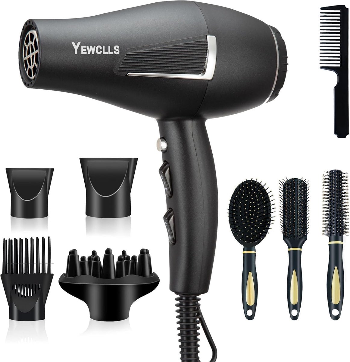 SnelShoppen - Professionele Haardroger 2100W Ionen Haardroger Met 3 Warmte-instellingen, 2 Snelheden, 2 Concentrators, 4 Kammen, Diffuser en Koude Kno