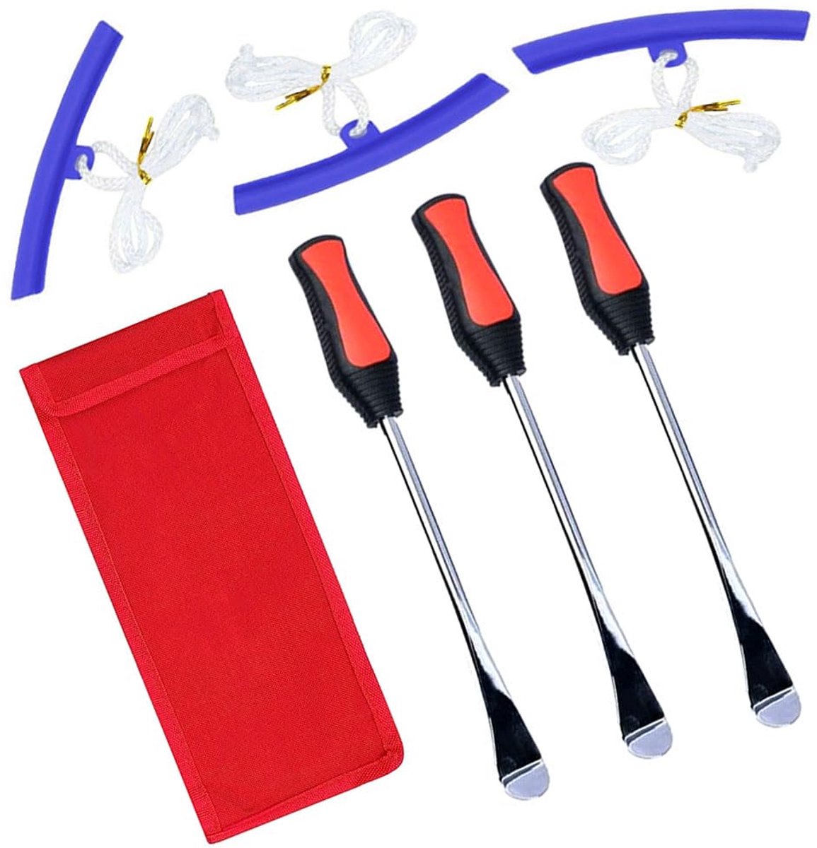 SnelShoppen - 3 Pcs Tire Levers Set - Wielrand Beschermers, Fitting Tools, 28 cm, Hoogwaardig Carbon Staal, Waterdicht, Inclusief Rode Opbergtas - Voo
