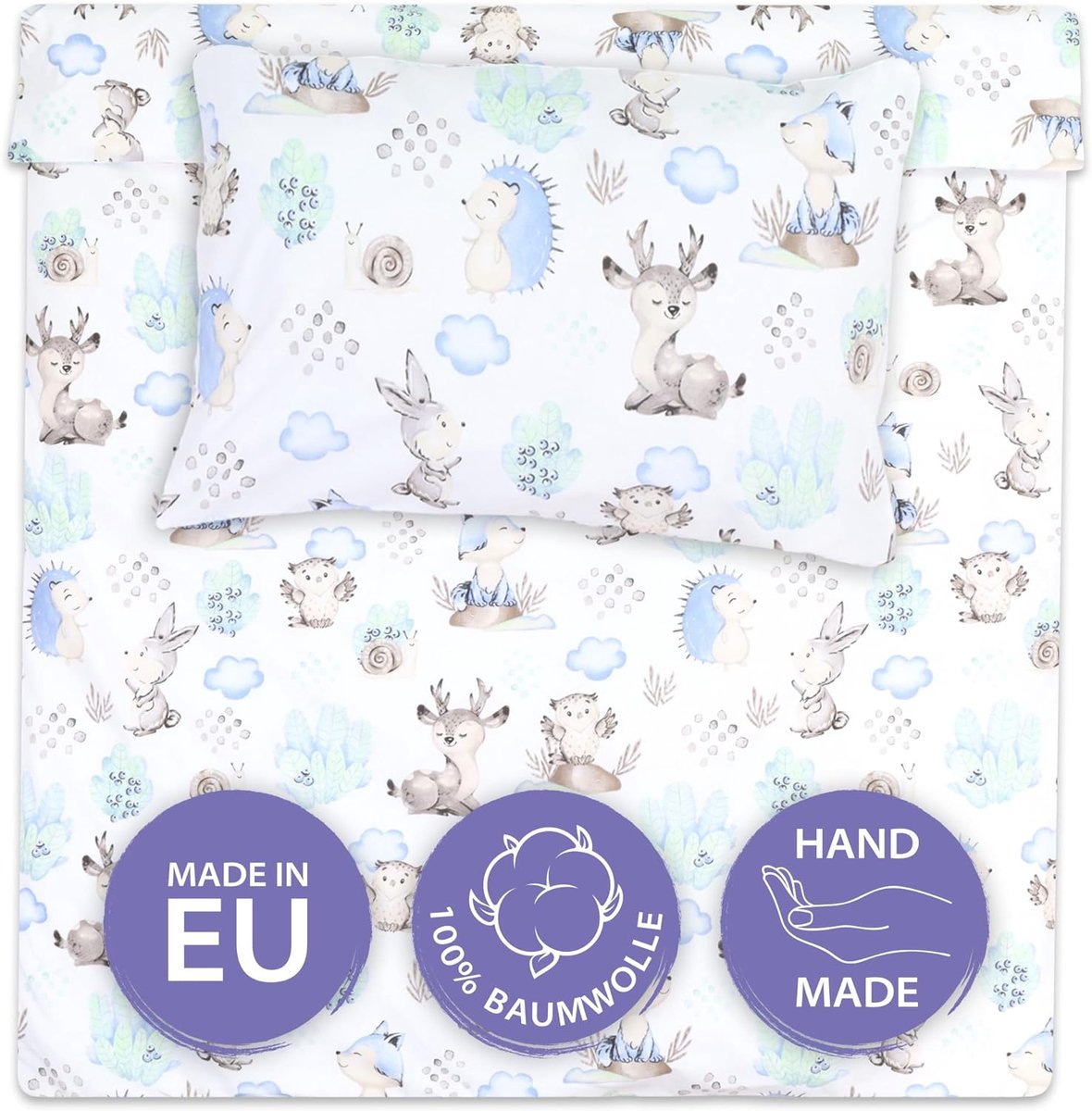 SnelShoppen - Totsy Baby beddengoedset 90x120cm met kussen 40x60 en dekbed van Katoen, Egel Motief voor Kinderen, Perfect voor Dromen en Naps