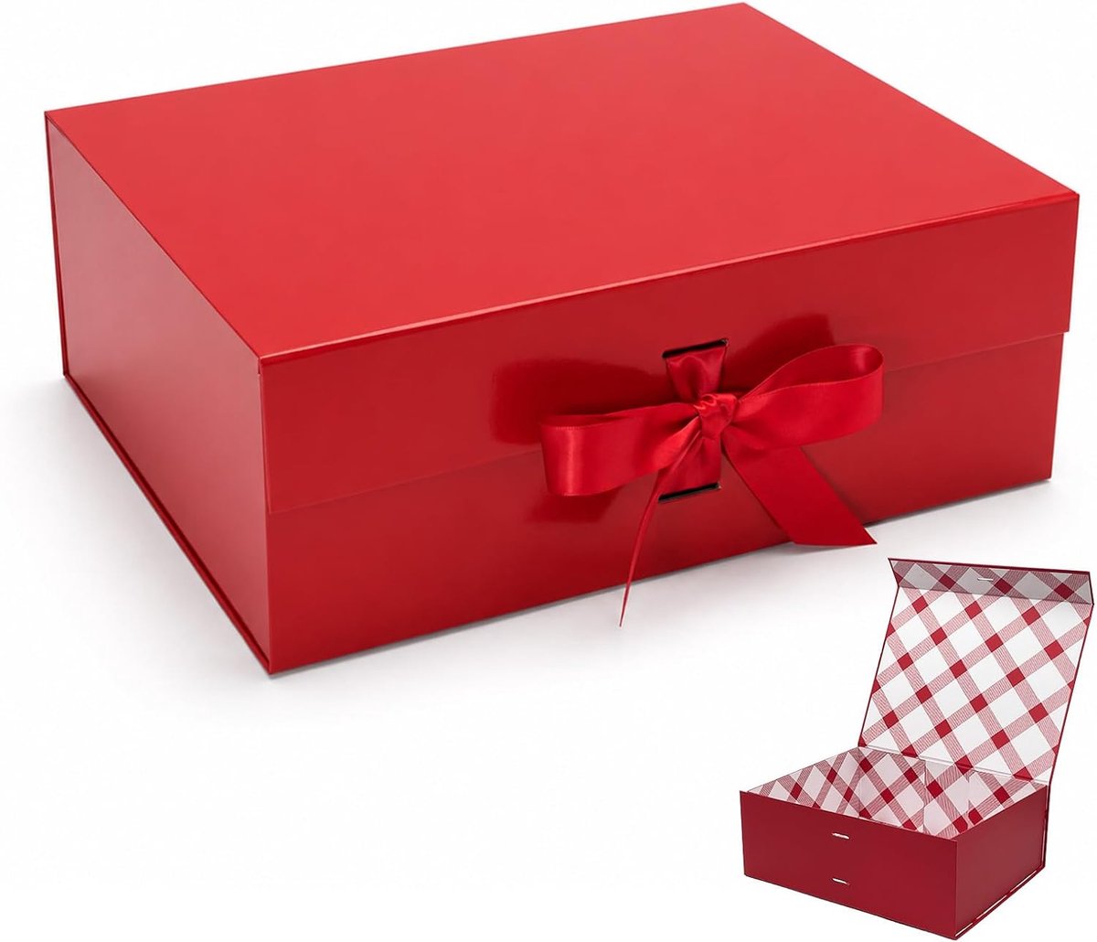 SnelShoppen - Luxe Rode Grote Cadeau Doos 33.5 x 27 x 12.5 cm met Magnetisch Deksel en Cadeau Ribbons, Ideaal voor Feestdagen, Bruiloften, Verjaardage