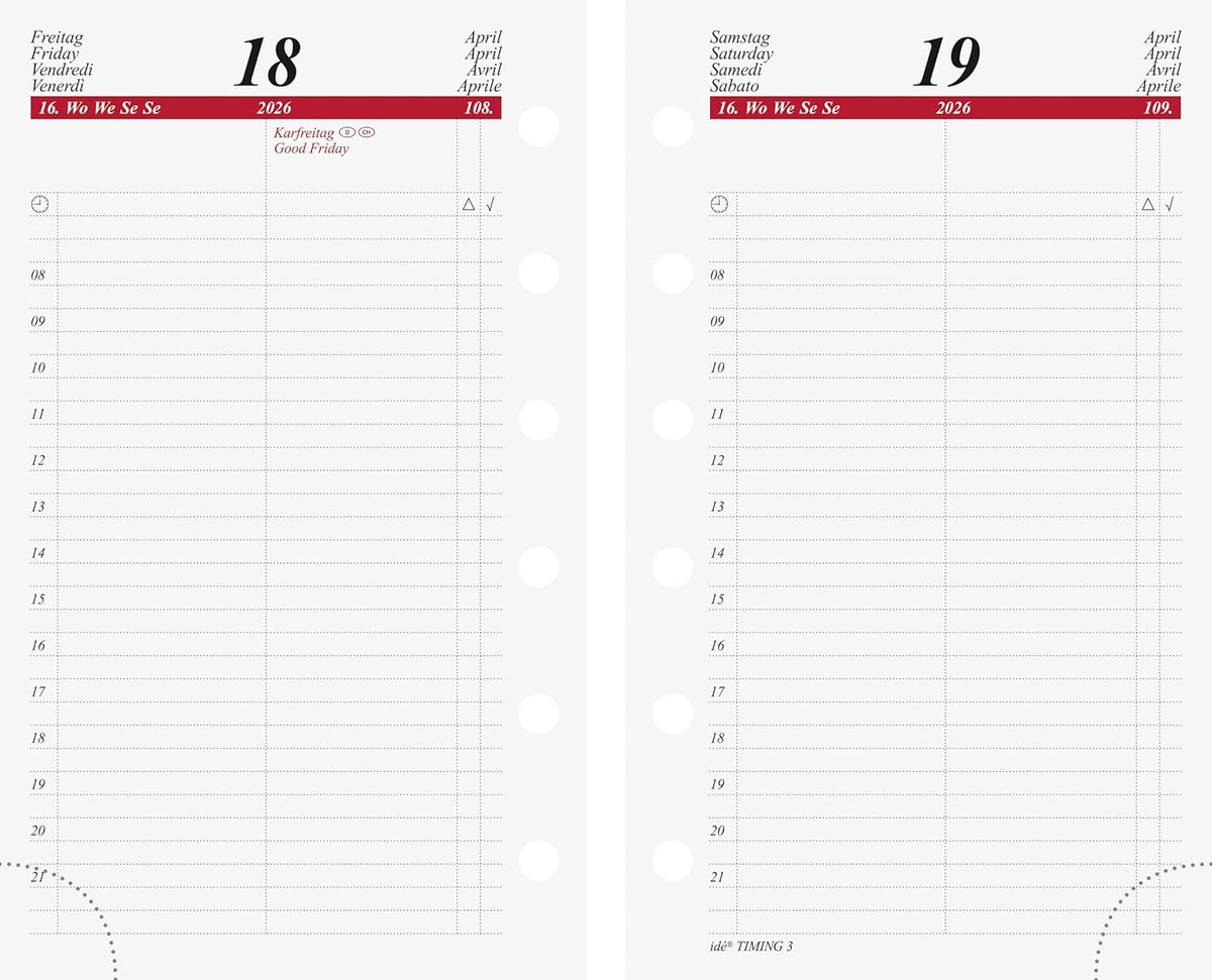 SnelShoppen - Dag Kalender Timing 3 2026 A7 | 448 Pagina's, 1 Dag per Pagina, Zwart/Bordeaux, Meertalige Planning