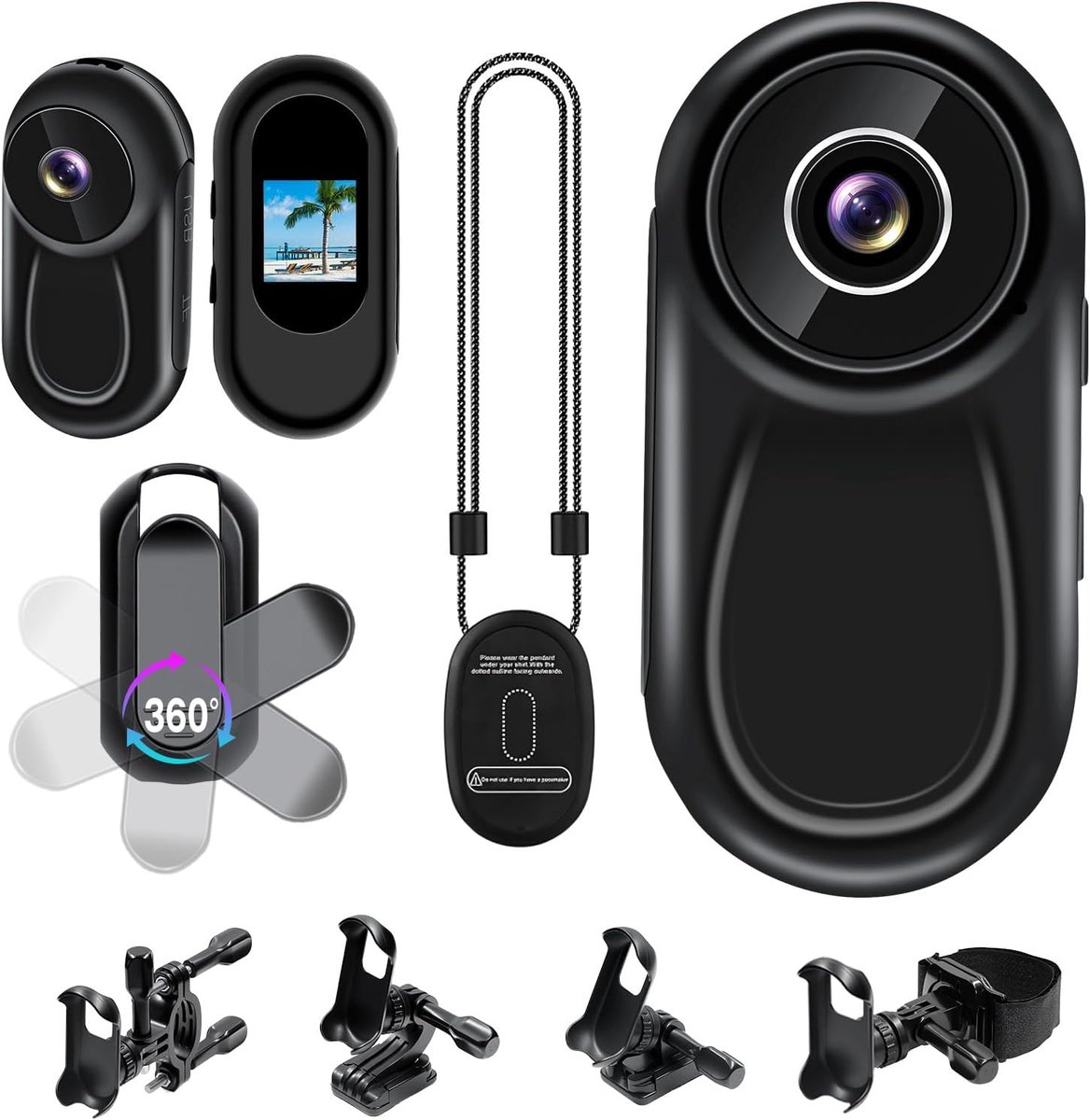 SnelShoppen - Mini Camera Action 1080P HD, 120° Wide Angle, 160 Minuten Opname, Bodycam met Nachtzicht, Actie Camera voor Fiets, Motor en Huisdier