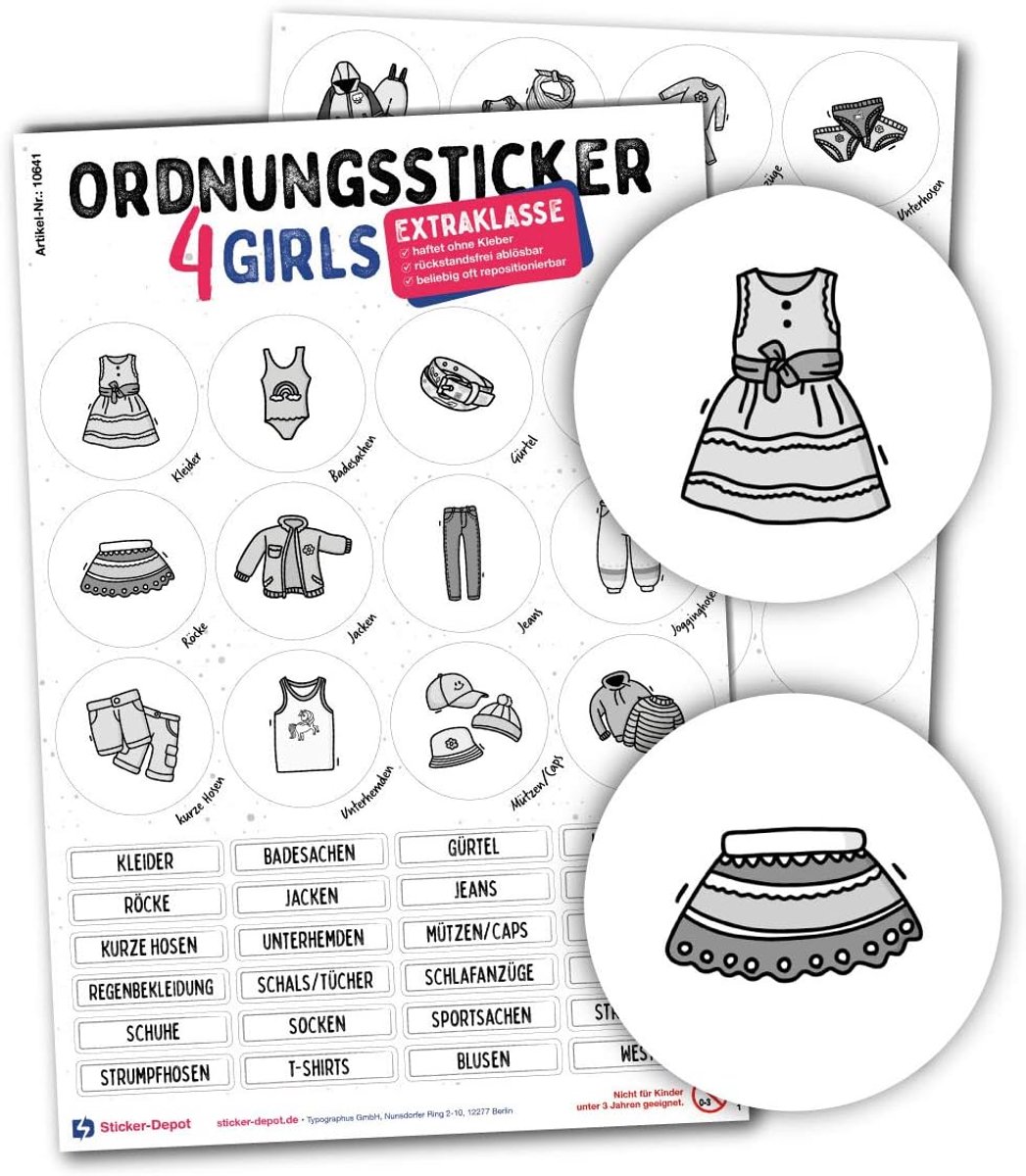 SnelShoppen - 104 Kindvriendelijke Stickers voor Kleding - Opbergstickers voor Kasten, Dozen en Meubels - Leerorde voor Kinderkamer - Meisjes en Jonge
