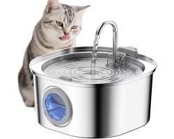 PEKTACO Kattenfontein van roestvrij staal voor binnen, 3,2 liter, automatische drinkfontein met waterniveauvenster, stil, waterdispenser voor honden