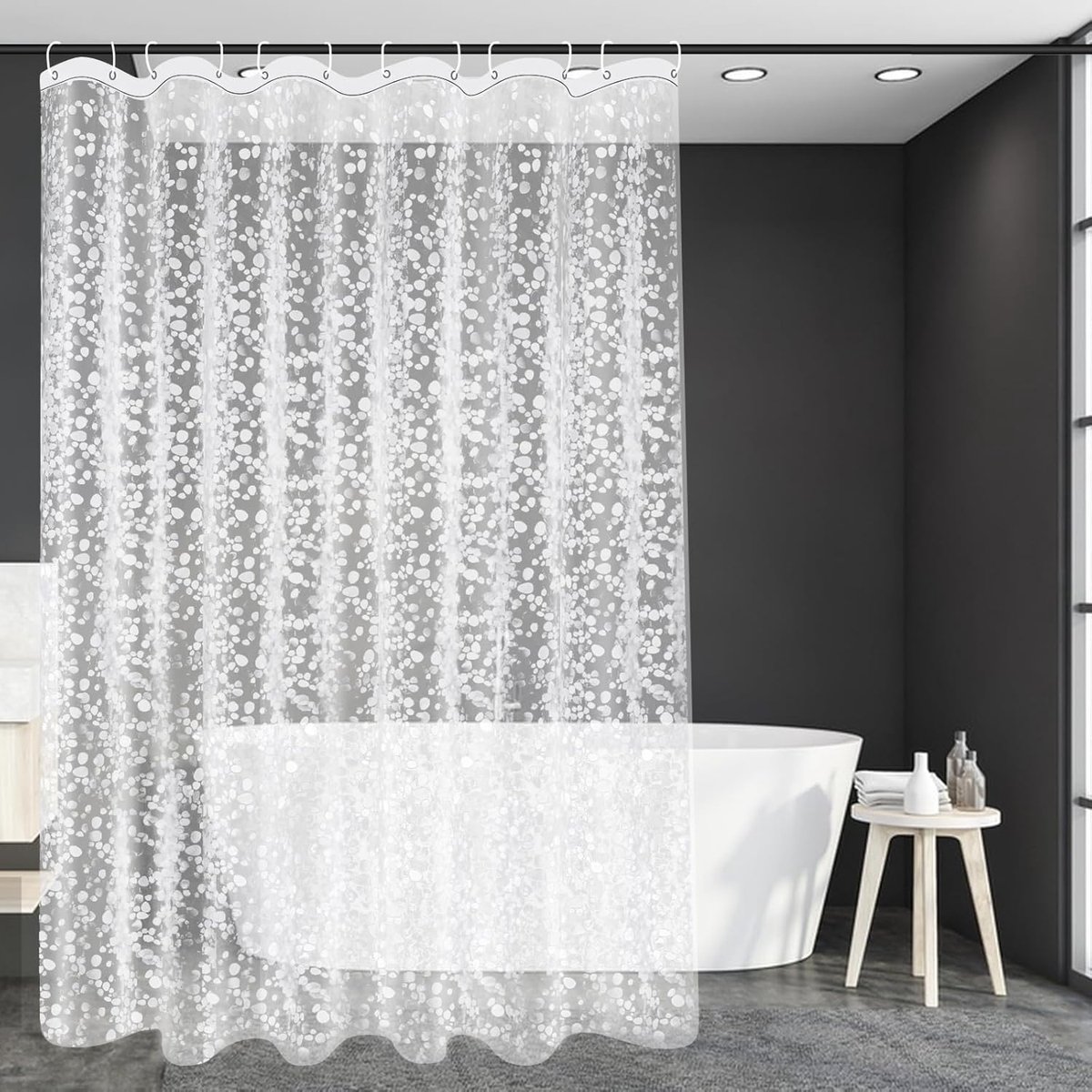 SnelShoppen - Transparante EVA Douchegordijn 180x220 cm - Waterafstotend met 3 Gewichts Magneten - Antimimmel 3D Kiezelpatroon - Inclusief 12 Ringen
