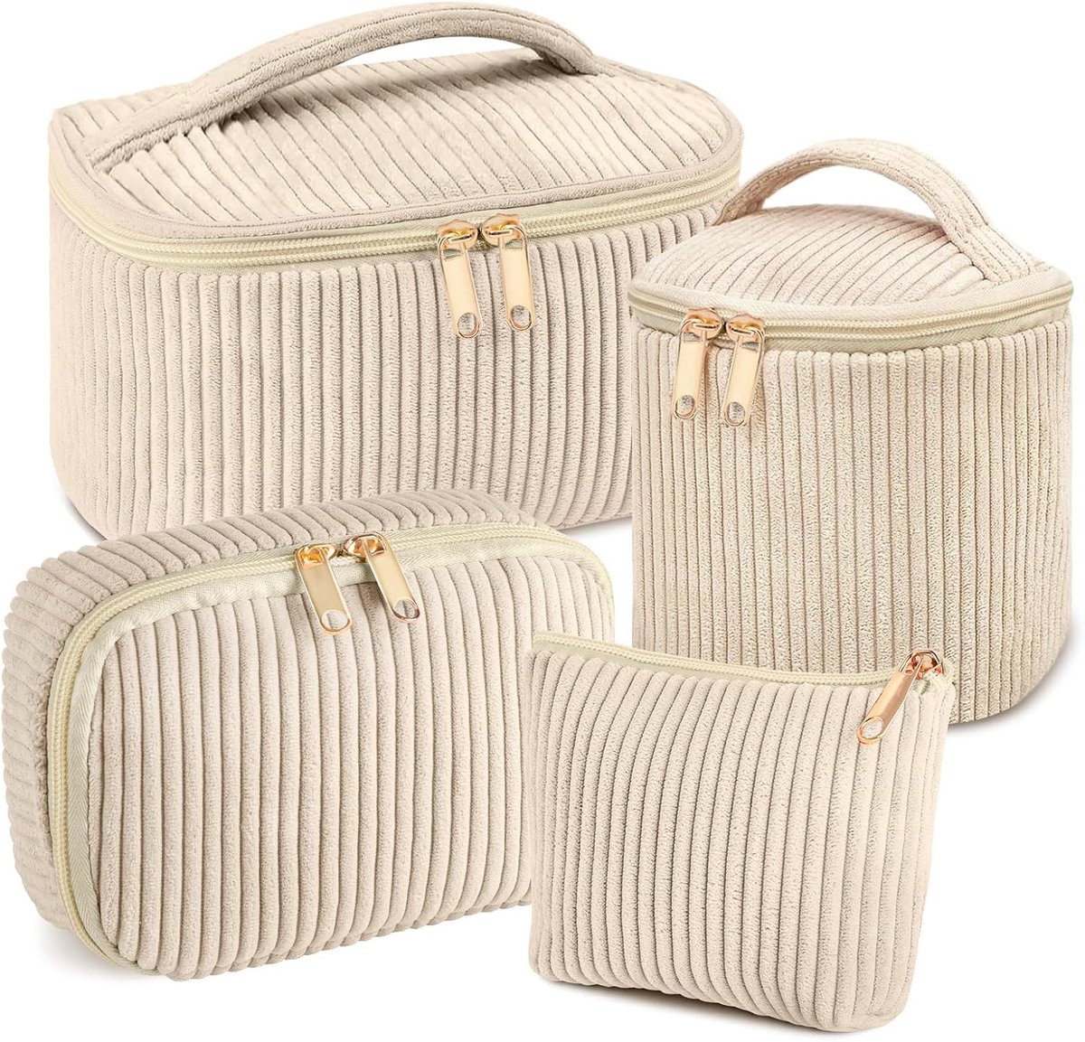 SnelShoppen - Toilettas Set 4 Stuks - Grote Capaciteit Make-up Tas, Corduroy, Reistas, Reizen, Toilettas, Multifunctionele Organiser, Roze