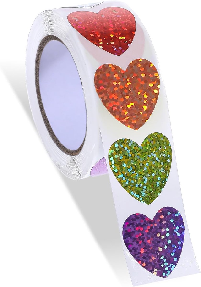 Glitter Hartstickers 500 Stuks - 1 Inch - 8 Kleuren - Zelfklevende Discostickers voor Kinderen