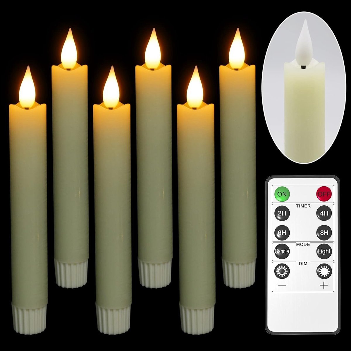 SnelShoppen - Led-staafkaarsen met timerfunctie, 6 stuks, 16,5 cm, ivoor, echte was, flikkerende vlam, afstandsbediening, decoratie voor kamer, feest,