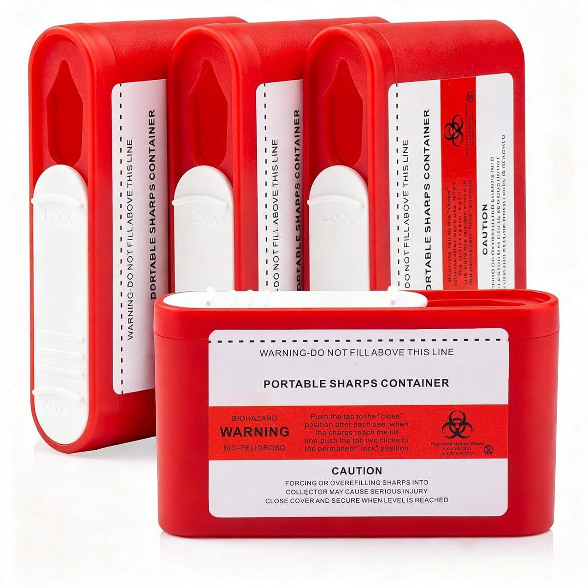 SnelShoppen - 4 Pack Portable Travel Sharp Container 100ml Met Sluitende Deksel - Lekdichte Naaldenbox Voor Insulinepen - Compacte Verwijderingsoploss