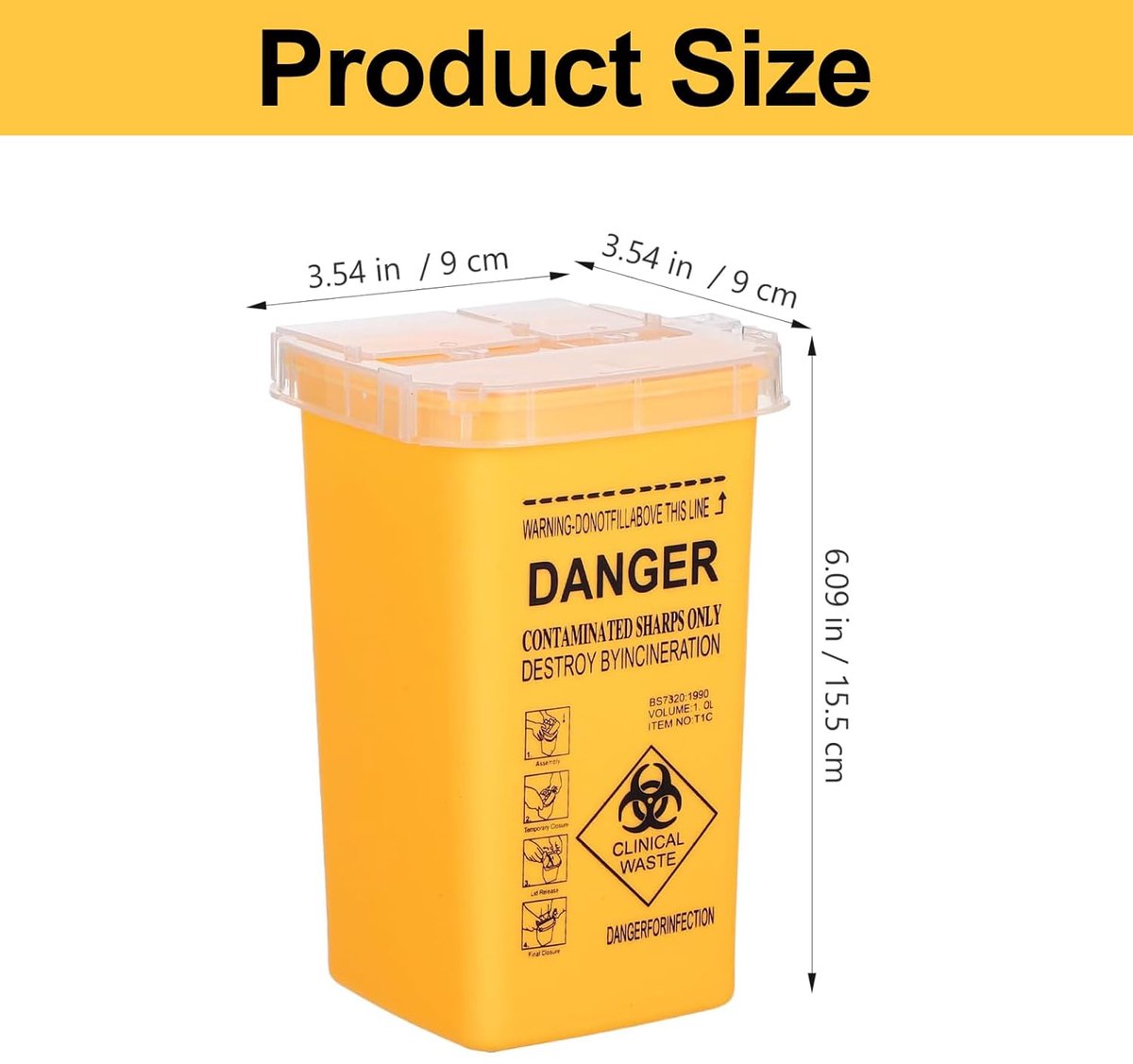 SnelShoppen - Needle afvalcontainer 1 liter, kunststof naaldcontainer, punctiebestendig, afvalcontainer voor tattoo naalden en scherpe afval, compact