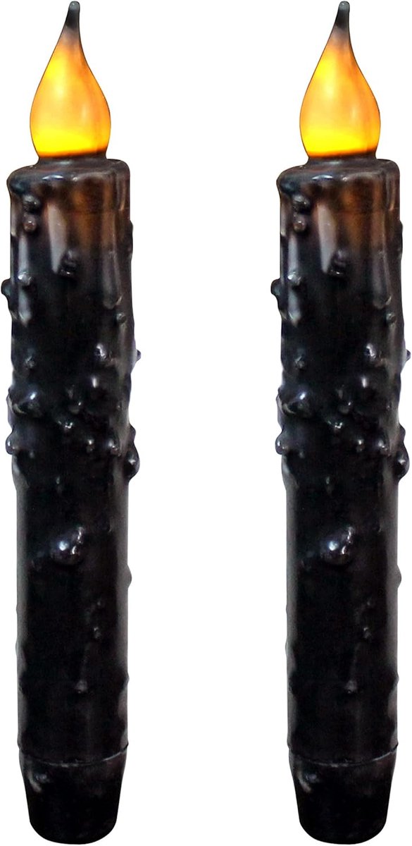 SnelShoppen - Real Wax Hand Dipped LED Taper Kaarsen Set van 2 - Flameless Matte Zwarte Decoratieve Kaarsen voor Feest, Camping en Huisdecoratie - 6.7