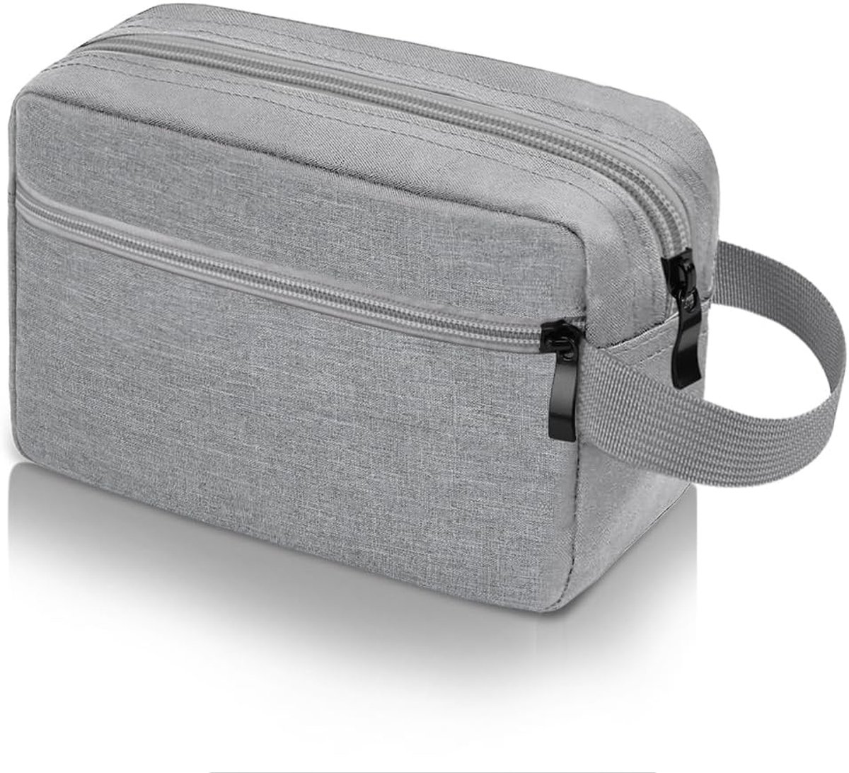 SnelShoppen - Grote Toilettas voor Mannen, Dubbele Rits Toilettas, Waterdichte Make-up Tas, Ruime Reistas voor Toiletten en Accessoires, Grijs, Medium