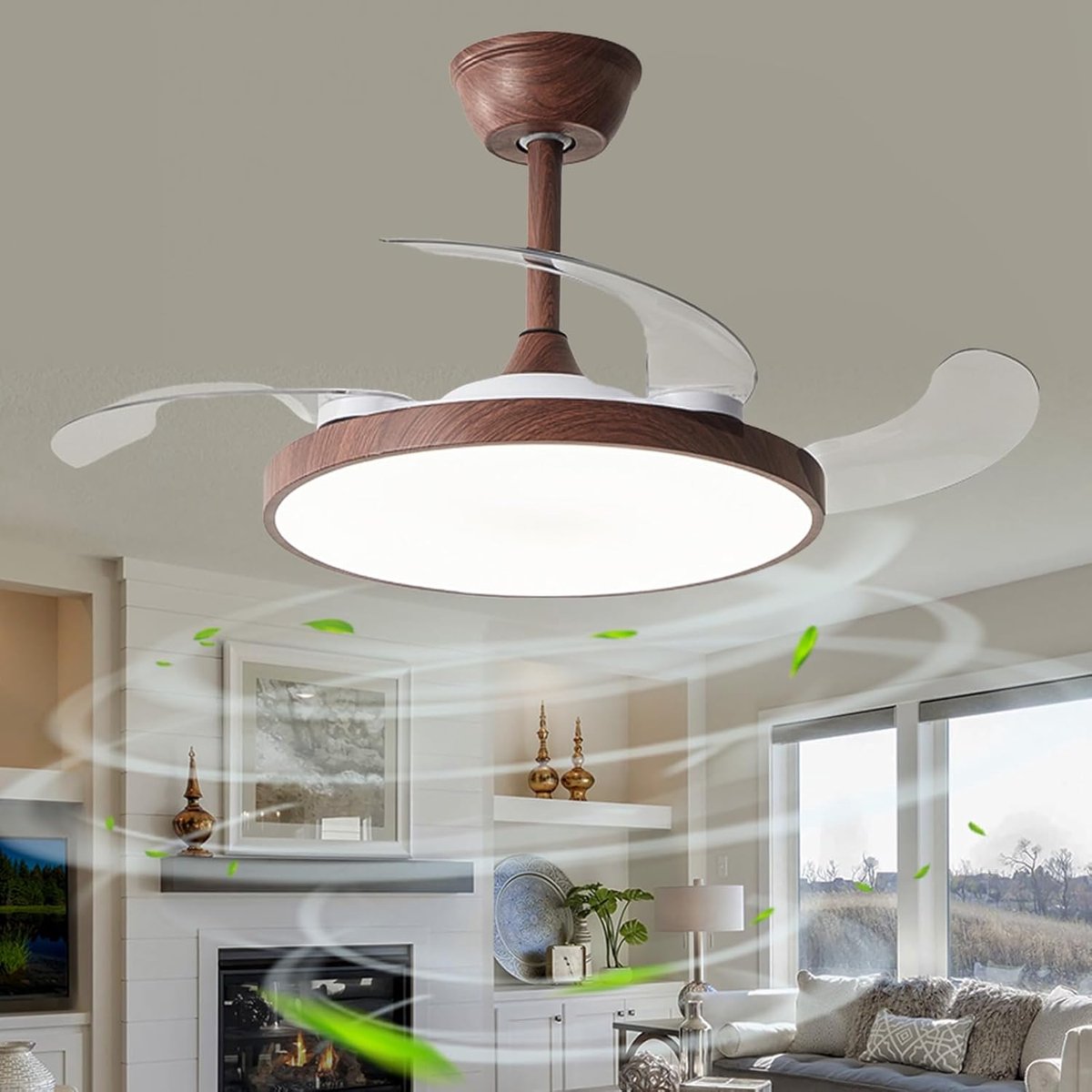 SnelShoppen - Invisible Fan Light - Retractable Dimmable Ceiling Fan met 6 Snelheden, Verlichting en Stille Motor voor Slaapkamer, Woonkamer, Keuken e