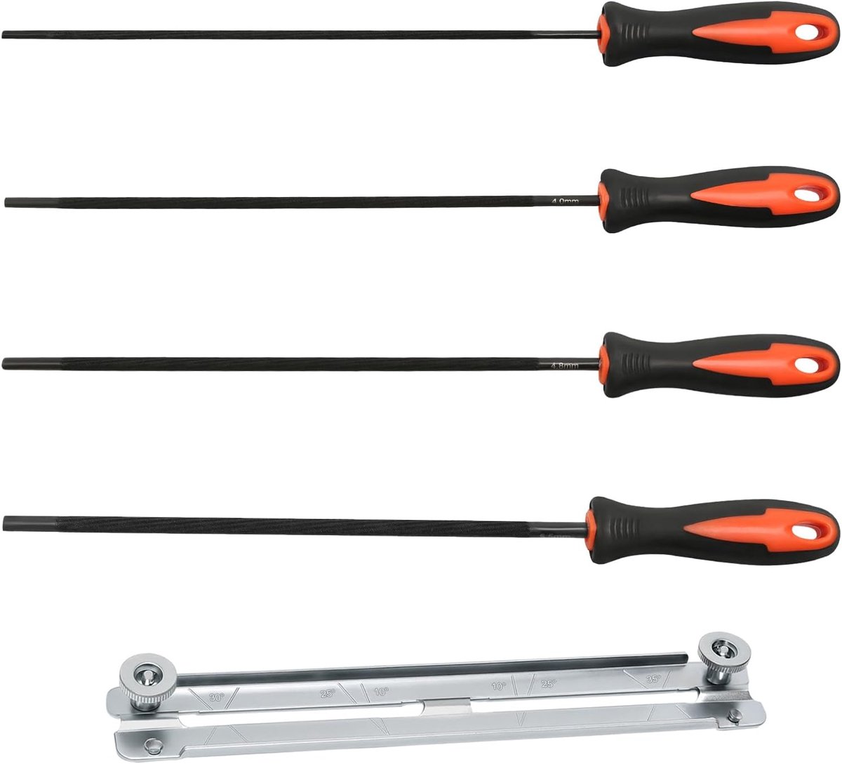 SnelShoppen - 4-delige Chainsaw Files Set - 3.2mm, 4mm, 4.8mm, 5.5mm - Met Handvat en Gids - Perfect voor Scherpstellen van Kettingzagen - Ideaal voor