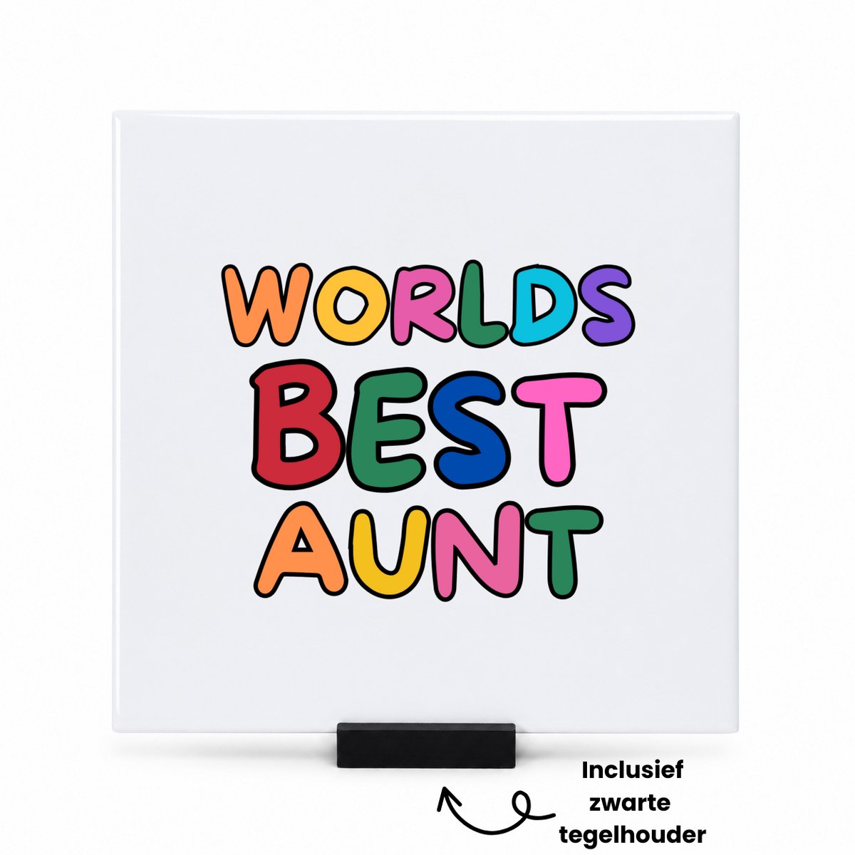 Hacebo World's best aunt tegeltje met tegelhouder - Tante - beste tante - tegeltjes met tekst - verjaardagscadeau - cadeau voor tante - gift - kado - spreuktegels - 15x15 CM Wit