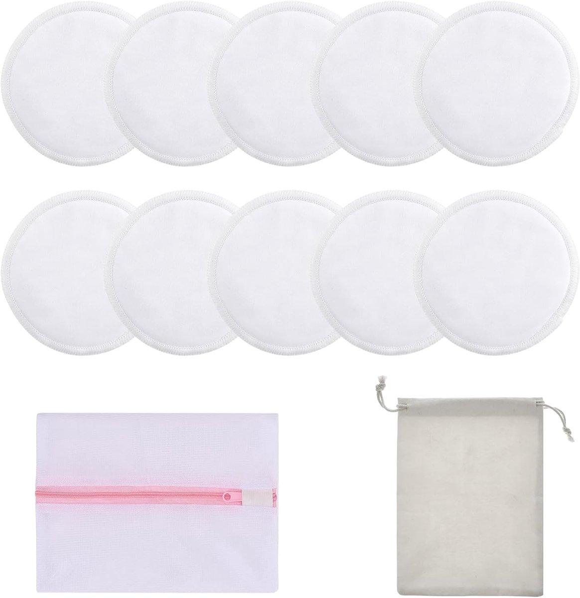 SnelShoppen - 10 Pack Organische Bamboe Borstvoedingskussens, Herbruikbare Borstvoedingspads, Wasbare Melk Pads, Inclusief Waszak & Opbergtas, Comfort