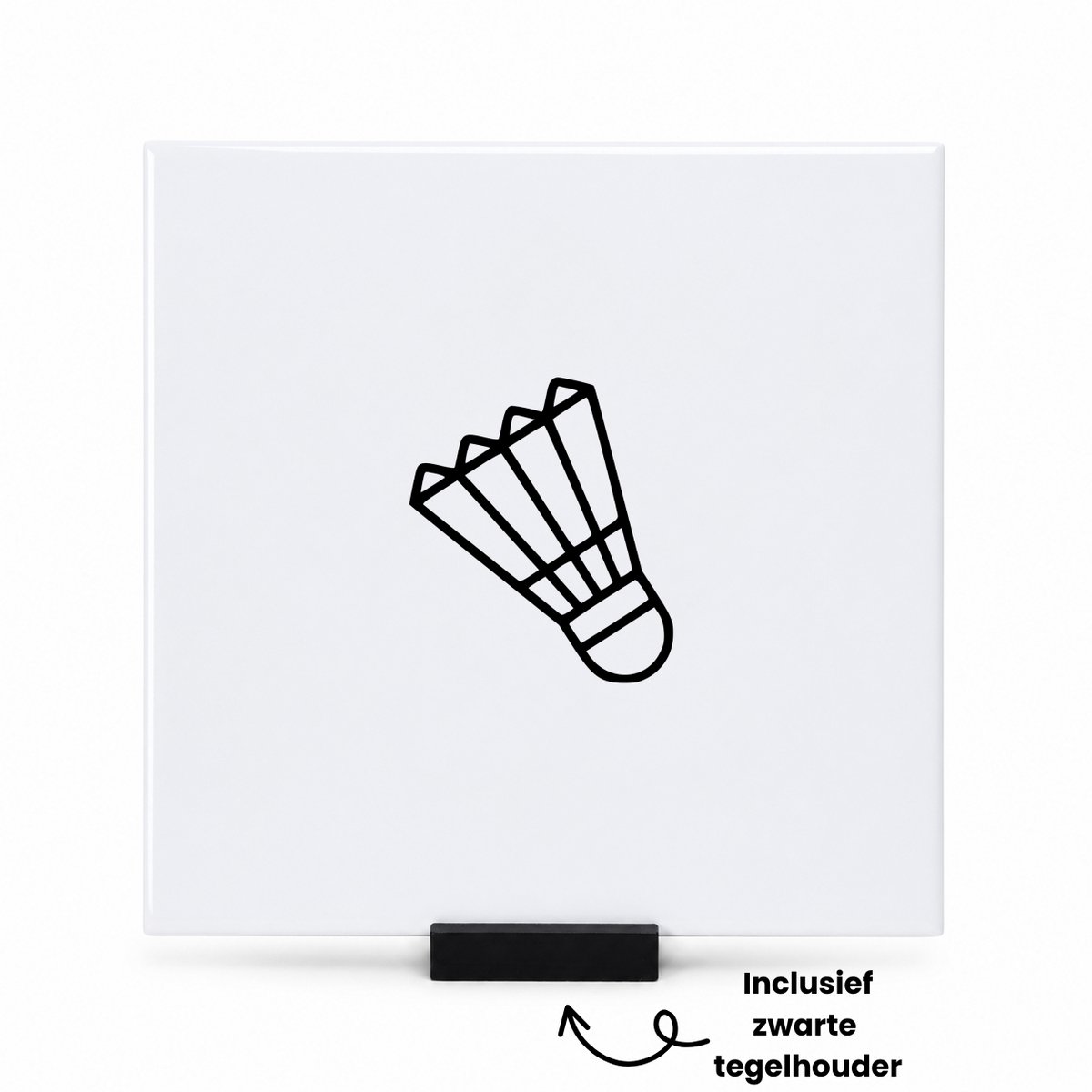Hacebo Badminton shuttle tegeltje met tegelhouder - Badminton - Badmintonners - tegeltjes met tekst - Leuk cadeau voor iemand die van badminton houd - sport - spreuktegels - 15x15 CM Wit