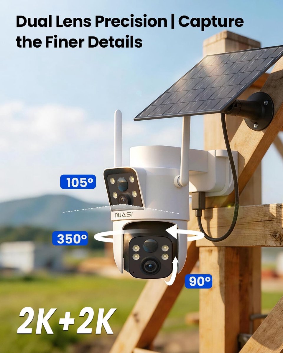 SnelShoppen - 4G LTE Solar Beveiligingscamera Buiten 2K + 2K Dual Lens PTZ Camera, Draadloze Camera met SIM Kaart, AI Mensen Detectie, Volle Kleur Nac