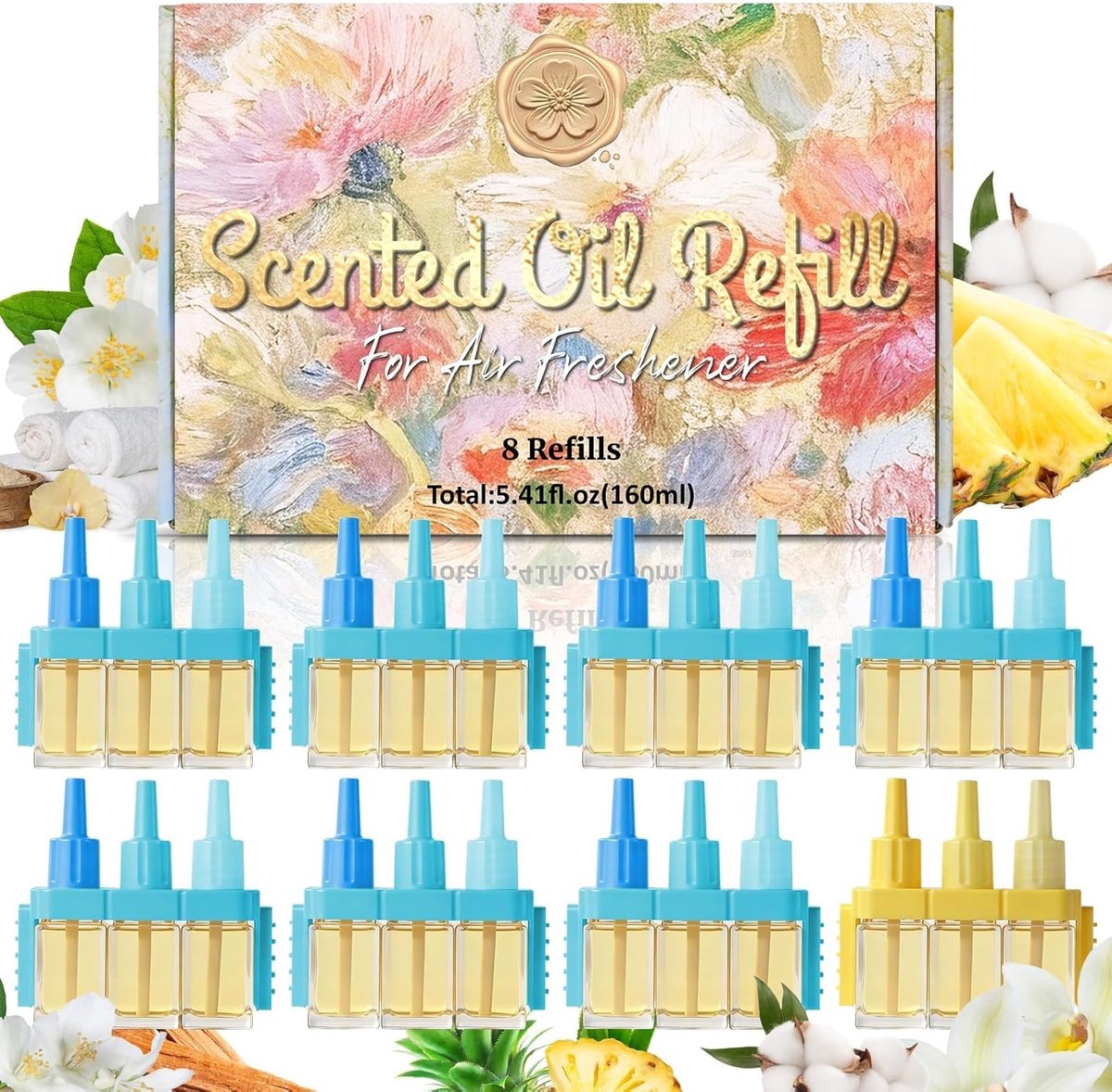 SnelShoppen - Refill Pack Geuren voor Febreze 3Volution - 8 Stuks - Linnen, Katoen, Zee Bries, Vanille, Sandelhout - Ideaal voor Badkamer, Hal, Woonka