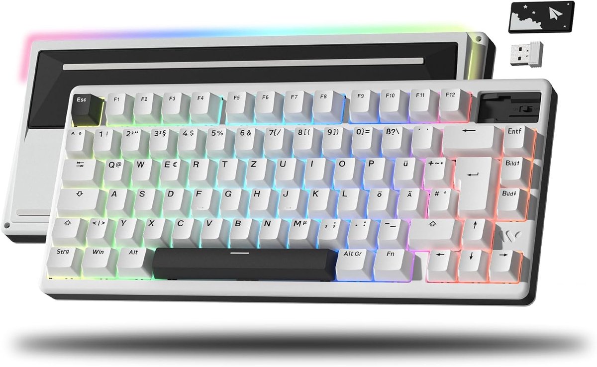 SnelShoppen - SK71 Pro ISO DE Mechanical Gaming Toetsenbord, Aluminium QWERTZ, Draadloos, Tri-Mode, Hot Swappable, RGB, 75% Compact, Windows/Mac/PC