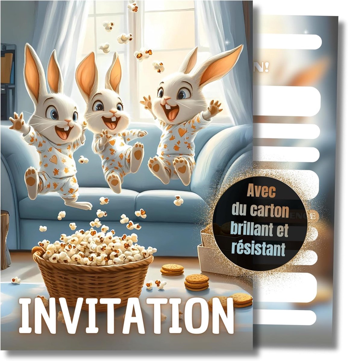 SnelShoppen - 12 Pyjama Party Uitnodigingen met Schattige Konijnen, DIN A6 (10.5 cm x 14.8 cm) voor Kinderfeestjes en Slumber Parties