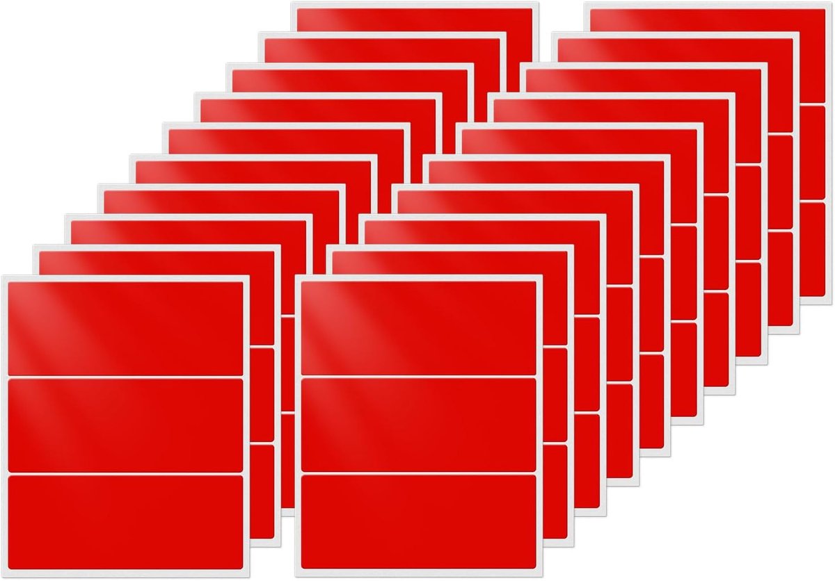SnelShoppen - 60 Rode Zelfklevende Labels 102 x 50 mm, Vinyl, Waterdicht, Duurzaam, Rechthoekig voor Kantoor, Keuken, Flessen, Bestanden