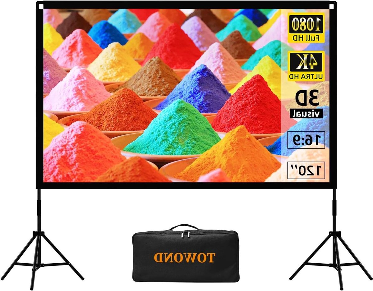 Projectiescherm met standaard - Draagbaar filmscherm - Thuisbioscoop creëren - Kreukvrij polyester materiaal - 120 inch - Wit
