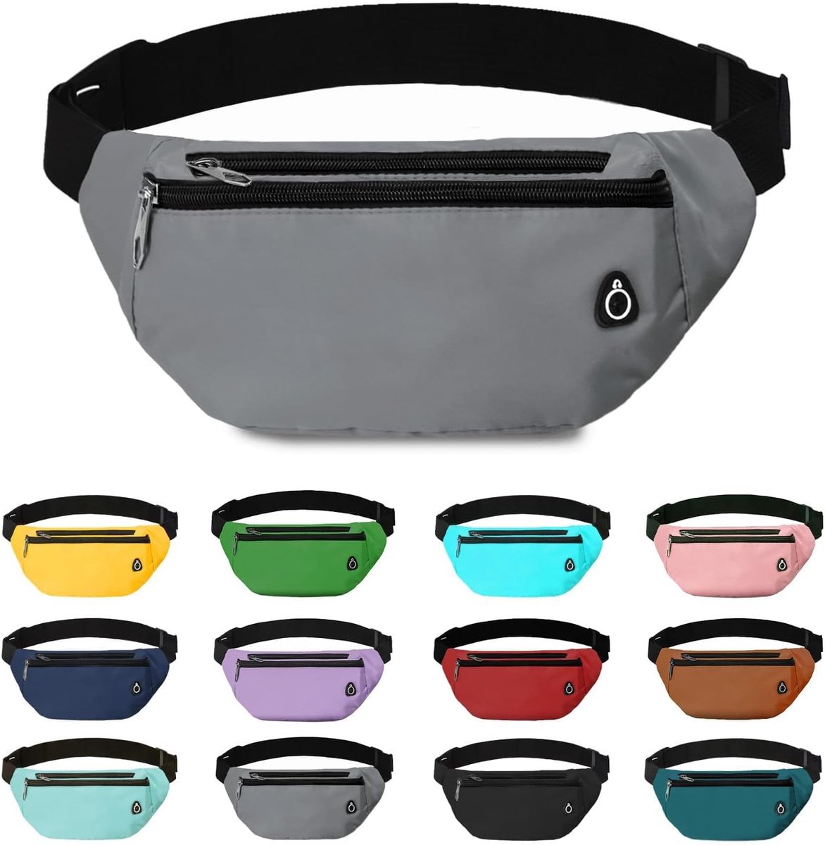 SnelShoppen - Buikband Rugtas voor Dames en Heren - Multifunctionele Heuptas voor Sport, Reizen, Hardlopen, Fietsen - Grijs - Inclusief Pocket Paraplu