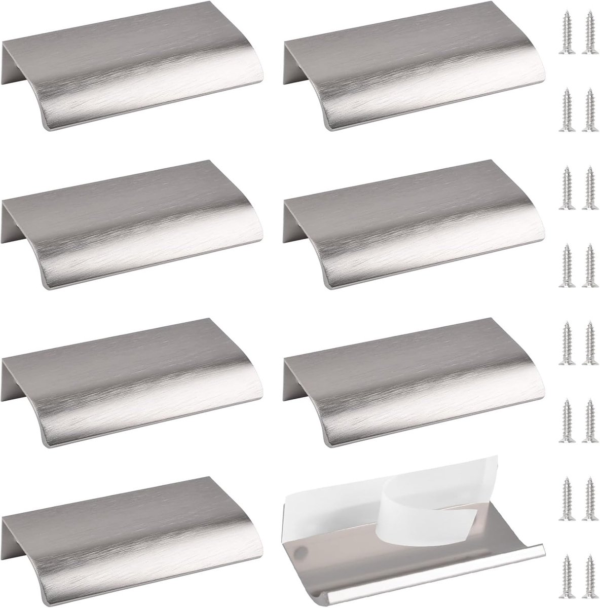 SnelShoppen - 8x Zelfklevende Aluminium Hoekgrepen, 80mm Brushed Nickel, Onzichtbare Kastgrepen voor Keuken, Kasten en Meubels