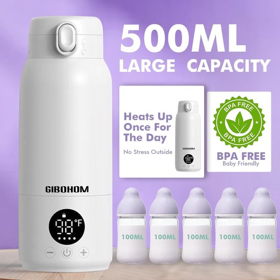 SnelShoppen - Portable Baby Bottle Warmer - 500ml Grote Capaciteit, Snelle Verwarming en Snelladen met USB Type-C Kabel voor Thuis en Reizen — afbeelding 2