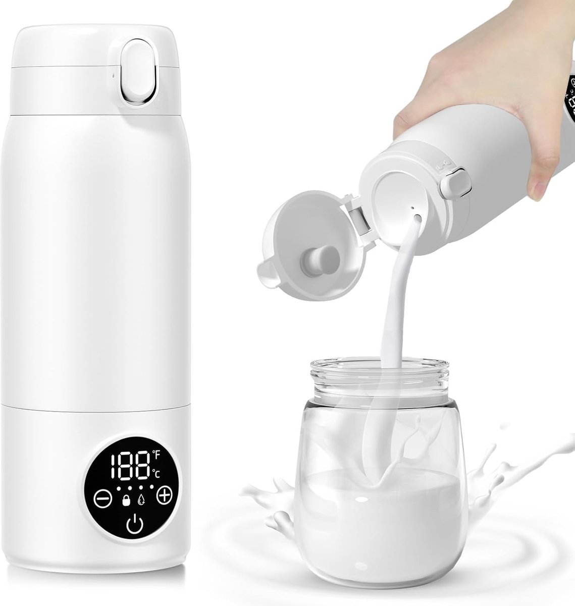 SnelShoppen - Draagbare Fleswarmer, Oplaadbare Elektrische Snelle Verwarmer 500 ml met LED Display voor Borstvoeding en Water voor Auto, Kamperen en R