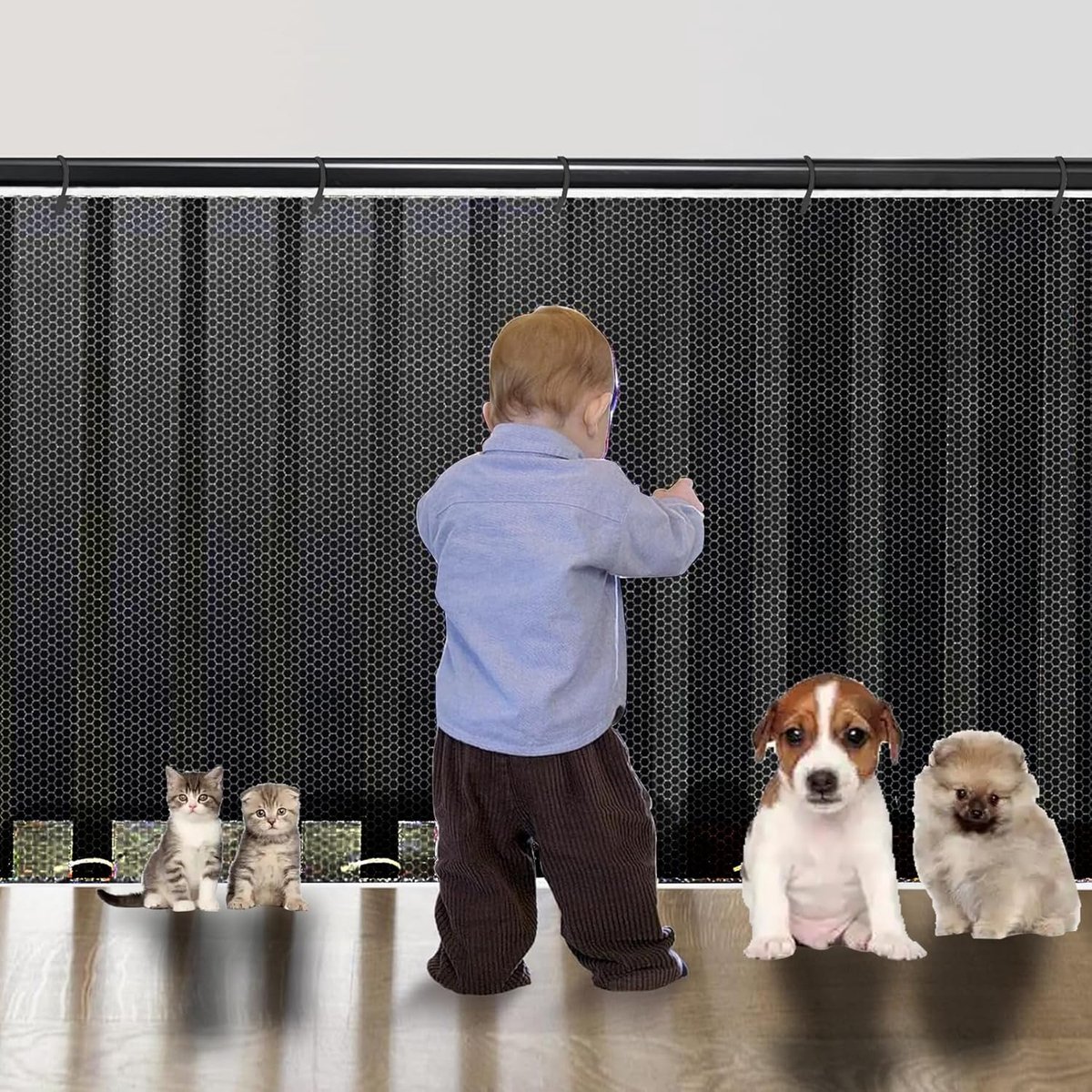 SnelShoppen - 200 x 79 cm Kinderen Beschermnet Dikke Net voor Balkon | Traphek met Nylon Touw en Lange Gesp voor Handrails, Balkon, Trappen, Veilighei