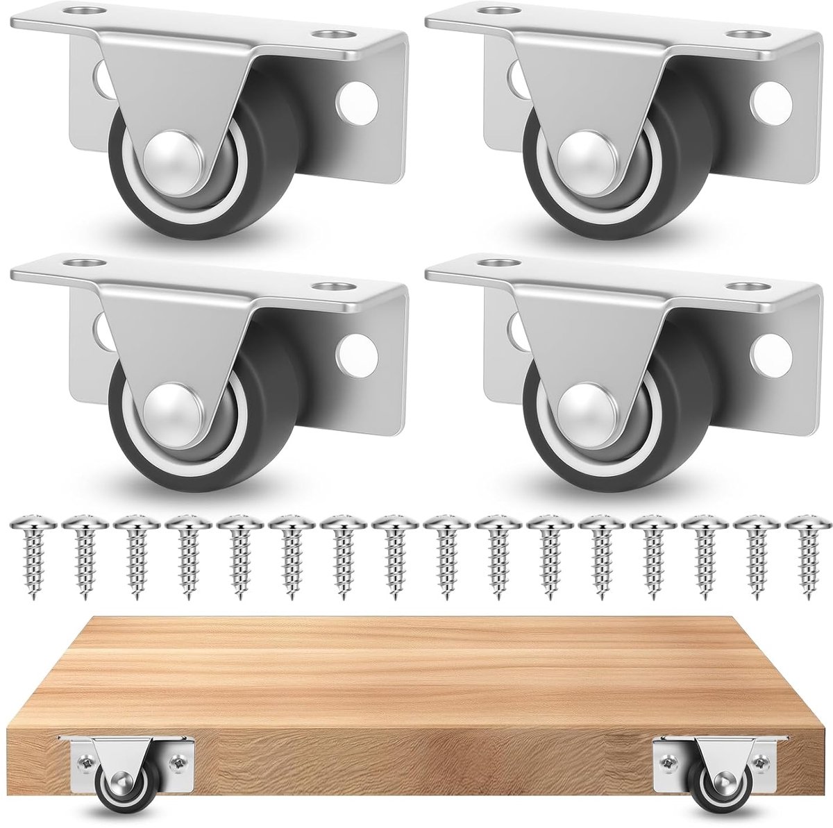 SnelShoppen - 4 Stuks Mini Meubelwielen met Stalen Beugel voor Kast, Bed, Lades - Donkergrijs - Ideaal voor DIY Projecten en Mobiliteit