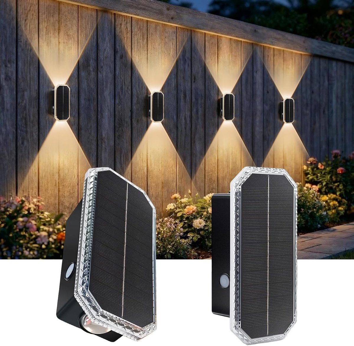 SnelShoppen - Solar Wandlamp Dubbel Hoofd, 1800mAh IP65 Weerbestendige Solar Verlichting, 3 Kleurmodi Warm Wit/Neutraal Wit/Koud Wit, Buiten LED Lampe