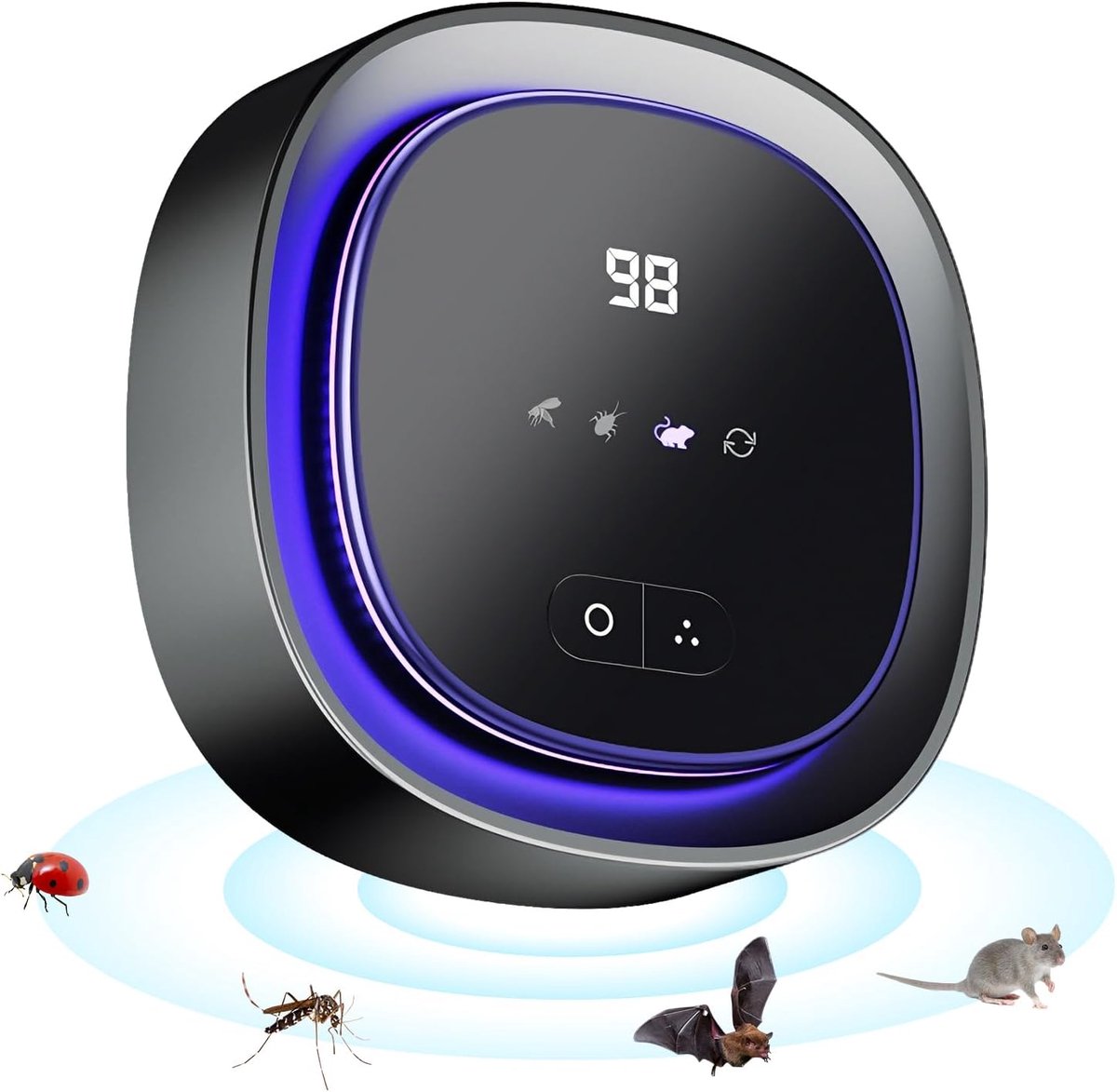 SnelShoppen - Ultrasone Muizenafweer met LED-Stroboscooplicht, Draadloze Insectenbestrijding, 360 Graden Dierenafweer, 3 Werkmodi, Oplaadbaar 2000 mAh