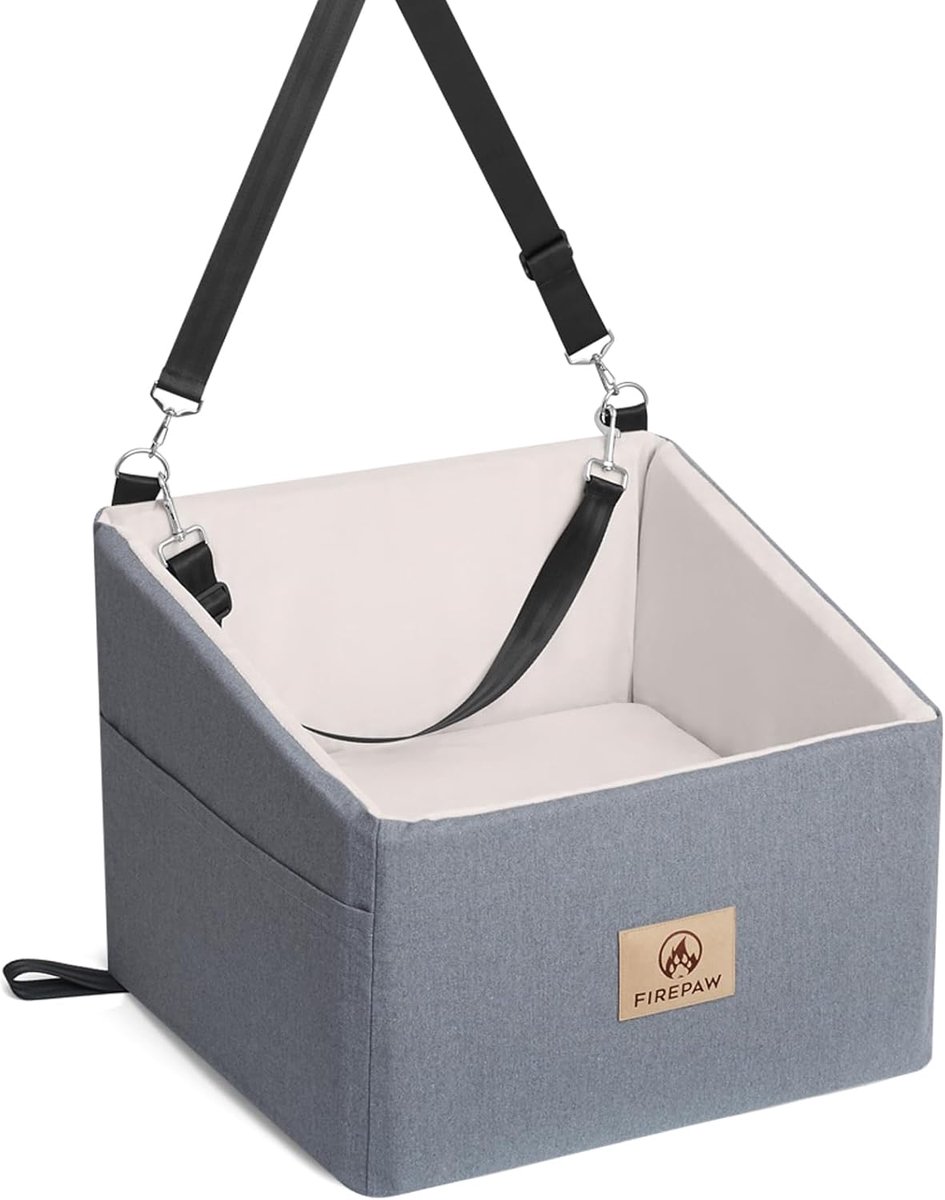 SnelShoppen - Dog Car Seat voor kleine honden tot 11kg, Verhoogde hondenstoel met wasbare hoes, Grey honden autostoel voor auto, SUV en truck, Draagba