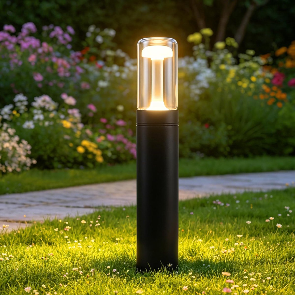 Thijox - Glitzerlife LED Padlamp Buiten Tuinlamp Paallamp Glas IP65 40cm Zwart 10W 3000K Tuinverlichting voor Gazon Oprit Terras Balkon