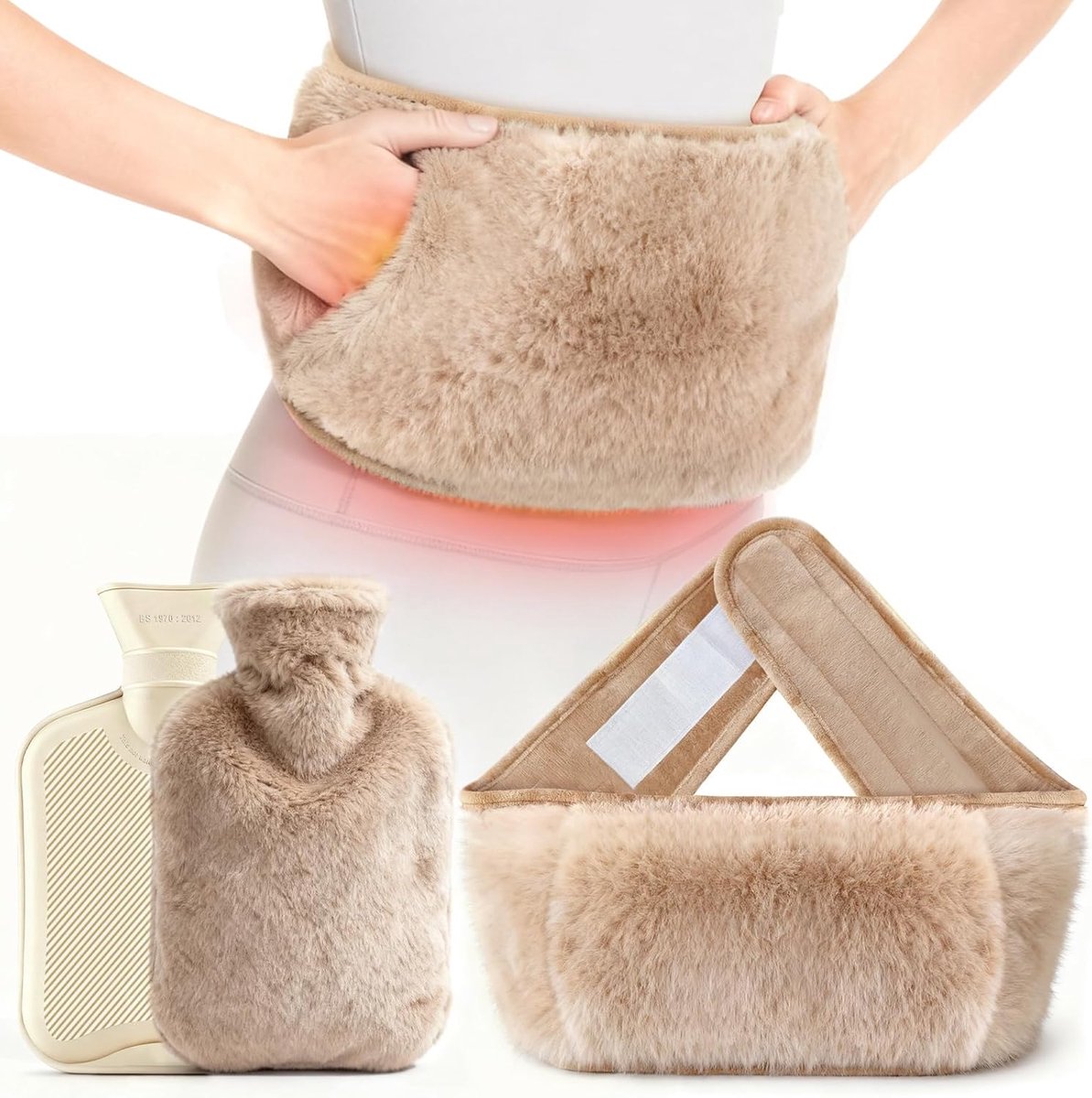 SnelShoppen - Warmwaterkruikriem 130 cm - Extra lange Premium Warmteband met Hoes - Lekvrij en Donzig voor Rug, Nek en Buik - Ideaal Kerstcadeau