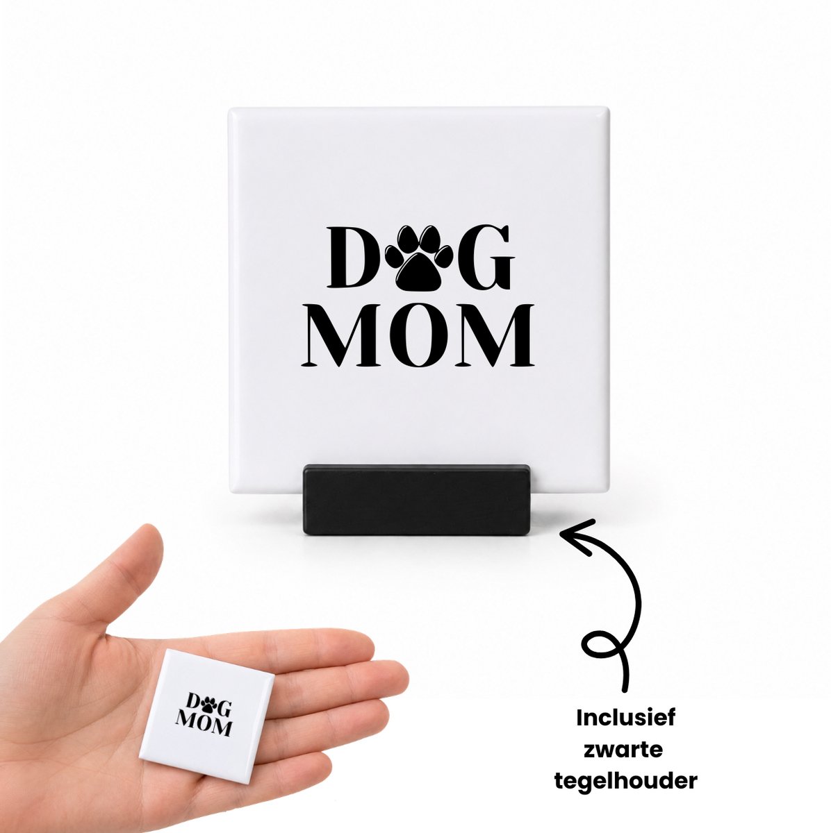 Hacebo Dog mom tegeltje met tegelhouder - Honden - Familie mensen met een hond - tegeltjes met tekst - moederdag - Cadeau - spreuktegels - 4.8x4.8 CM Wit