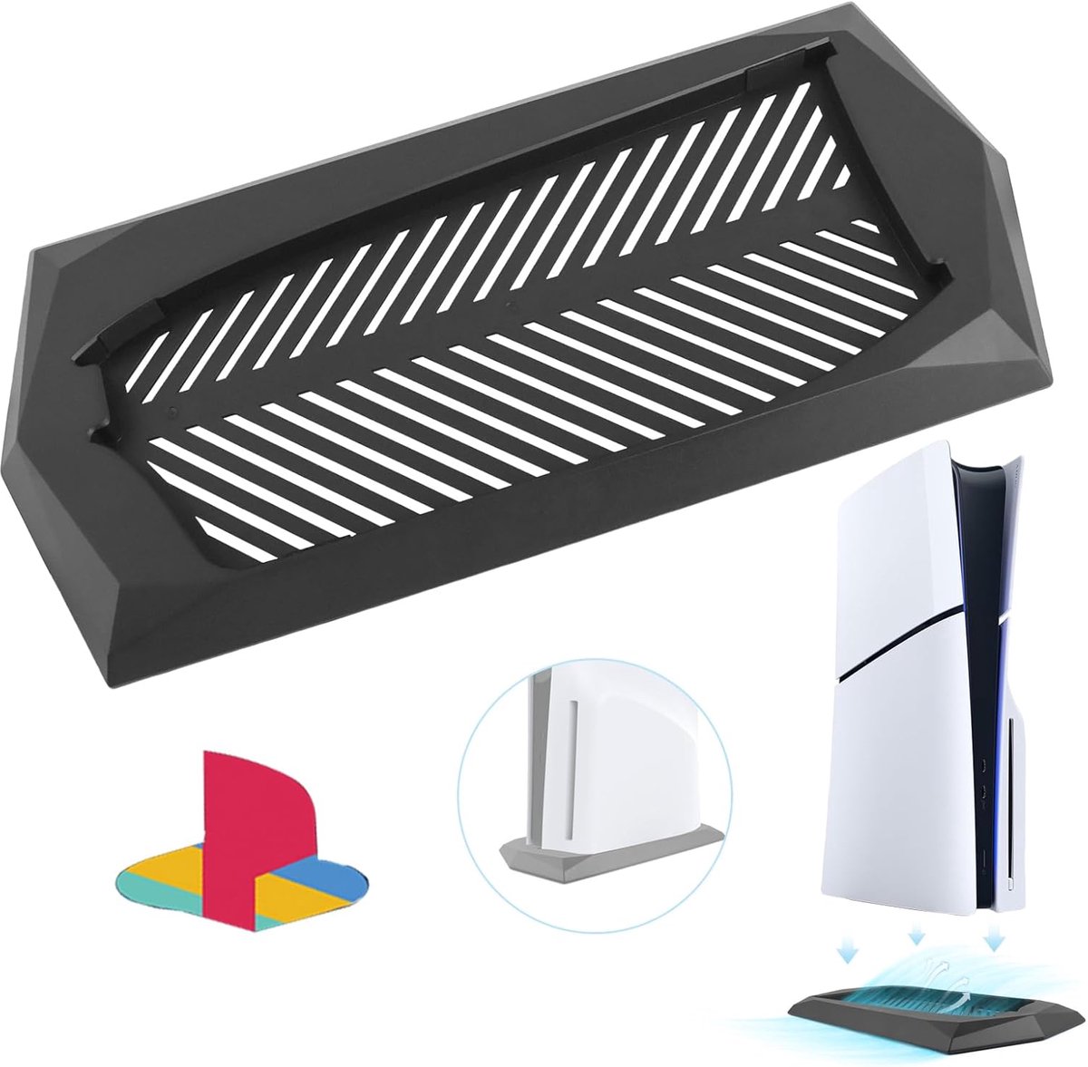 SnelShoppen - Verticale Stand voor PS5 Slim Disc Edition Console - Geschikt voor Playstation 5 Slim - Non-Slip Siliconen Mat - Zwart