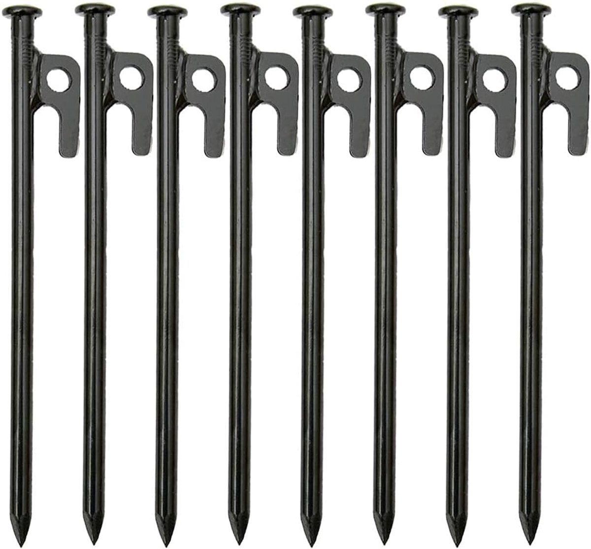 SnelShoppen - 8 Pack Heavy Duty 20 cm Gehard Stalen Tentpalen met Haak en Gat voor Buiten, Kamperen, Tuinieren, Hardere Grond, Roestvrij en Duurzaam