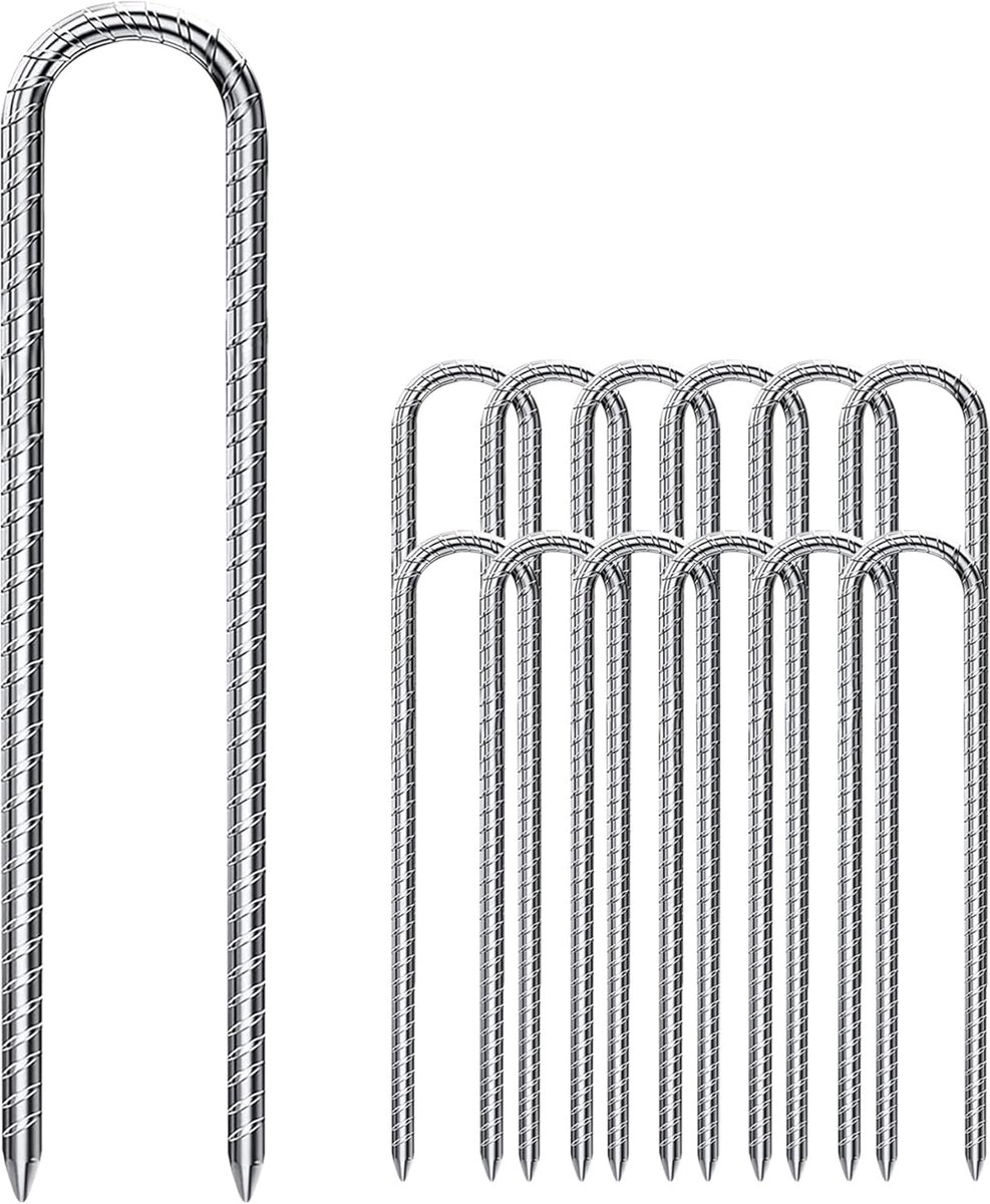 SnelShoppen - 12 Stuks U-vormige Grondpennen 30 cm - Robuuste Tentpennen van Gegalvaniseerd Staal voor Camping, Tuin, Trampoline, Awnings en Fences