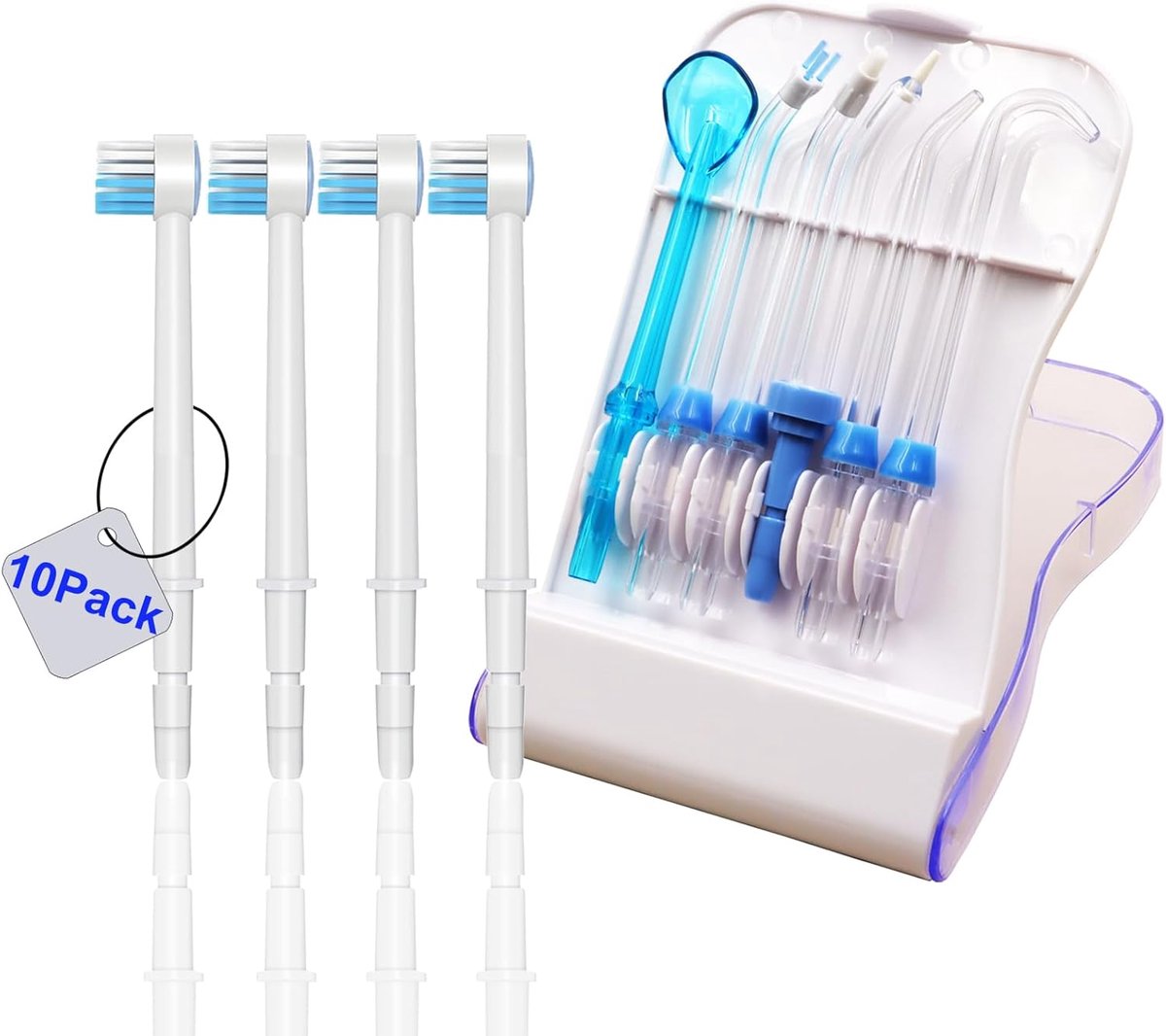 SnelShoppen - Water Flosser Vervangtips - 10 Stuks Opzetstukken met Opbergtas - Diverse Tips voor Optimale Mondhygiëne - Compatibel met Meerd
